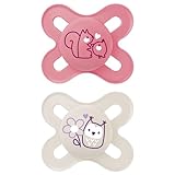 MAM Latex-Schnuller aus Naturkautschuk, für Neugeborene, 0-2 Monate, mit symmetrischem Sauger, flach und flexibel, mit selbststerilisierender Box, mattes Rosa, 2 Stück