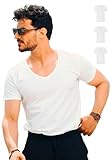 SKIPPER 3er Pack Stretch Basic T-Shirts für Herren V-Ausschnitt Tief Business Unterhemd Weiss aus 95% Baumwolle & 5% Elasthan - Hochwertige Weiche Kurzarm Unterziehshirts Männer Deep V (L, Weiß)