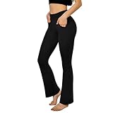 SINOPHANT Flared Yogahose Damen Leggings High Waist Schlaghose Blickdicht Leggins Bootcut Jogginghose with Taschen schwarz XS