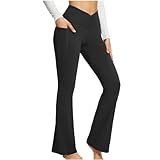 BSLVWG Bootcut Yoga Hose mit Taschen für Frauen Sporthose Hohe Taille Crossover Workout Bootleg Bauchkontrolle Arbeitshose (DE/NL/SE/PL, Bundweite, XL, Große Größen, Regular, Schwarz)