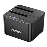 FIDECO Festplatten Dockingstation, USB3.0 SATA HDD Dockingstation für 2,5 und 3,5 Zoll SATA HDD / SSD, Dualschacht, Unterstützt Offline-Klonen und UASP