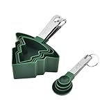 Messbecher- und Löffel-Set zum Backen, Messbecher- und Löffel-Set, 8 x Küchenmessbecher in Weihnachtsbaumform | grüne Messbecher, waschbar
