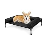 Veehoo Hundeliege Outdoor Kleine Hunde, Kühlendes Erhöhtes Hundebett mit abnehmbarem Bloster, Hundeliege Abwaschbar Hunde Reisebett, Schwarz 74 x 46 x 18cm