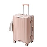 ZHANGshouf Gepäck mit Aluminiumrahmen, ohne Reißverschluss, Handgepäck, 50,8 cm, Kabinenkoffer, Silber, 55,9 cm, rose, 20in