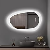 YOLEO Badspiegel mit Beleuchtung 100cm, Asymmetrischer Wandspiegel LED Badezimmerspiegel Antibeschlag großer Schminkspiegel, Berührungstaste Dimmbares 3 Farben LED-Licht, 100x66cm