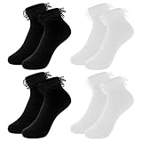 Molain 4 Paar Socken mit Rüschen Damen, Rüschen Socken Süße Spitzen Socken Knöchelsocken Elegant Prinzessin Socken Baumwollsocken Rüschensocken für Damen und Mäd(2Schwarz+2Weiß)