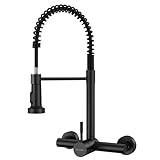 BLYLUND Küchenarmatur Wandmontage mit Herunterziehbare Brause, Hoch Gebogen Wandarmatur mit 2 Strahlarten, Schwarz