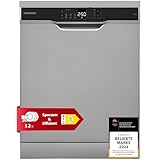 Telefunken Geschirrspüler freistehend 60 cm, Spülmaschine Silber, 12 Maßgedecke, 6 Programme, AquaStop, Startzeitvorwahl, leise 45 dB, Speed-Wash, Eco, höhenverstellbar, Besteckkorb, GFS6012DI