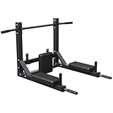 GORILLA SPORTS® Klimmzugstange - 4in1, Wandmontage, mit Boxsack-Halterung, Dip Station, Gepolsterte Griffe, bis 300 kg, Schwarz - Pull Up Bar, Reckstange für Zuhause, Fitness, Indoor