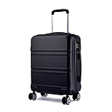 KONO Handgepäck Koffer Trolleys 55cm Leicht Hartschalenkoffer Reisekoffer mit 4 Rollen und TSA Schloss, 55x40x22cm, 39Liter, Zwillingsrollen Rollkoffer, ABS Hartschale (Schwarz, M)