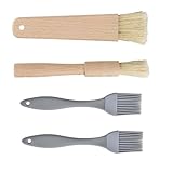 Naisfei Ölpinsel zum Kochen, Backpinsel, Grillpinsel aus Holz, Silikonborsten, hitzebeständig, Backpinsel, Lebensmittelpinsel zum Backen, Küche, Kochen, 4 Stück