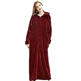 Cuiynice Bademantel für Damen und Herren mit Kapuze, Flanell-Morgenmantel, Nachtwäsche, Pyjama, Reißverschluss, Bademäntel, Nachtwäsche, Hausmantel (Rot M)