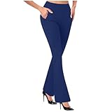 KDEIHT Damen Schlaghose Flared Hosen High Waist Loungehose Elastischer Bund Sporthose Lässiges Wanderhose Elastisch Hohe Taille Hose Straight Bein Freizeithose Lange Sweathose Elegant Fitnesshose