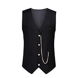 Ewleguzka Herren-Weste, Vintage, lässig, V-Ausschnitt, einreihig, schmale Passform, mit Taschen, normale Passform, halbformell, für Herren, Black6, M, Black6, M