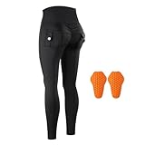 WOSAWE Damen Motorradhose High Waist Cargo Leggings Scrunch Butt Po Lifting Yoga Hosen mit Taschen (Schwarz mit Knieschützer, L)
