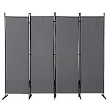 Mingone Raumteiler Trennwand Paravent 4-TLG. Sichtschutz Faltbar mit Metallrahmen Polyester-Mischgewebe für Wohnzimmer, Schlafzimmer, Küche, Büro, Balkon, Garten, Anthrazit, 200x176cm