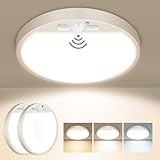 slochi 2 Stück LED Deckenleuchte mit Bewegungsmelder Innen, 15W 1500LM Deckenlampe mit Bewegungssensor, 3000K/4000K/6500K, 18cm Rund Sensor Licht für Flur Treppe Küche Balkon Abstellraum Garage