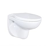 Belvit Hänge WC spülrandlos, Wand WC Tiefspüler, Softclose WC Sitz aus Duroplast, waagerechter Abgang, glatte Sanitärkeramik, 35x37x55 cm, einfache Wandmontage, Weiß