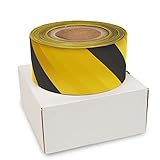 Absperrband gelb schwarz Flatterband Warnband Absperrband 500 Meter Beidseitig bedruckt für Baustellenabsperrungen und Gefahrenstellen (500m x 75mm)
