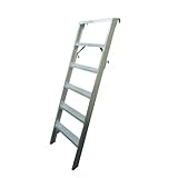 Weise Alu Anlegeleiter 1,6 m senkrechte Höhe, 6 Sprossen, trittsichere Stufen mit hoher Stabilität, Anlegeleiter für Regale, mit rutschfesten Gummifüßen, mit 2 Paar Haken, nach DIN EN 131