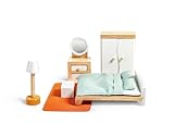 Hape Puppenhaus Schlafzimmer - Möbelset aus Holz für Puppenhäuser, Lernspielzeug zur Förderung der Fantasie und Sprache, Zubehör für Puppenhaus und Rollenspiel, für Kinder ab 3 Jahren