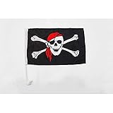 AZ FLAG - Autofahne Pirat Rotes Kopftuch - 45x30 cm - Piraten Totenkopf Autoflagge 30 x 45 Cm - Auto Flaggen