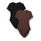 Amazon Essentials Damen T-Shirt-Body aus elastischem Baumwolljersey mit schmaler Passform, 2er-Pack, Braun/Schwarz, L