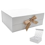 Tekhoho Scatola Regalo Bianco Grande 33.5x27x12.5 cm, Scatola Regalo Premium con Coperchio Magnetico e Nastro per Confezioni Regalo di Matrimonio e Compleanno, Fodera Plaid