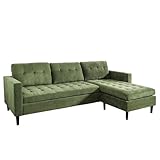 Riess Ambiente Retro Ecksofa Stockholm - 220cm - grün Cordstoff - Federkern 3-Sitzer Couch