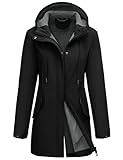Yuson Girl Softshelljacke Damen Regenjacke Wasserdicht Windbreaker Gefütterte Softshellmantel Übergangsjacke Leicht Atmungsaktiv Wanderjacke Fleece Outdoorjacke Regenmantel mit Kapuze(Schwarz, XL)