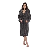 Lumaland Luxury Mikrofaser Bademantel mit Kapuze für Damen und Herren verschiedene Größen und Farben Grau XL