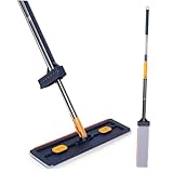 Baluue Großer Flacher Bodenwischer mit Rotation Starke Wasseraufnahme Nicht Waschbarer Mop mit Waschbaren Pads Effizienter Hausmopp für Fliesen und Laminatböden Blauer