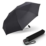 Knirps Regenschirm I.200 Medium Duomatic in Schwarz mit Schirmtasche, kleiner Taschenschirm mit Drucktaste, automatisch & kompakt, Taschenregenschirm leicht & sturmfest