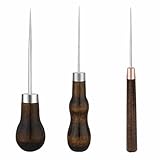 3 Stück Holzgriff Leder Ahle, Kratzer Ahle Set, Professionelle Stitching Nähen Basteln Lochen Loch Werkzeug zum Punching Schneiden Schablonen Leder Nähen Oder Reparieren von Canvas Papier Leder Stoff