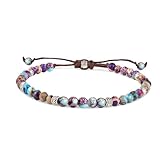 Uwiyo Edelstein Armband für Fraun, Verstellbar Damen Yoga Armband Meditation Armband 4mm Handgefertigt String Naturstein Armband, Geschenk für Geburtstag, Jahrestag, Weihnachten(Lila)