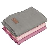 Mizali Premium Musselintuch Baby Spucktücher, 50x70 cm, 2-lagig, Baumwolle, 3er Set, Einfarbig (Rose, Altrose, Grau)