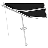 RONGQI Standmarkise Einziehbar Handbetrieben, Sichtschutz Balkon, Balkon Markise, Seitenmarkise, Klemmmarkise, Sonnenvorhang, Balkonmarkisen, 450x300 cm Anthrazit