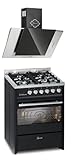GURARI GCH E 610 BL+GCH S 482 60 IS Gas-Standherd 60 cm Gasherd mit Elektrobackofen 60 L, Range Coocker mit Dunstabzugshaube 60cm 1000 m³/h