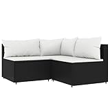 vidaXL Garten Lounge Set 3-TLG., Gartenmöbel Set mit Kissen, Sitzgruppe für Garten Terrasse, Modular Sofa Garnitur Loungemöbel, Schwarz Poly Rattan