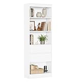 FORABAMB Bücherregal, Bücherschrank mit 2 Schubladen & 4 Fächern, Wohnzimmerschrank mit verstellbaren Ablagen,Hochschrank für Wohnzimmer Schlafzimmer Arbeitszimmer Küche,platzsparend,180x60x24 cm,Weiß