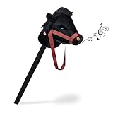 Relaxdays Steckenpferd mit Sound, Kinder, Plüsch & Kunststoff, Höhe: 68 cm, niedliches Stockpferd, Stabpferd, schwarz