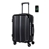 OUZZO Gepäck, Handgepäck, Handgepäck mit Rollen, 61 cm (24 Zoll) Koffer mit Eckenschutz, Gepäckschlösser, TSA-genehmigt, Hartschalenkoffer, Fluggesellschaften zugelassenes Handgepäck, Schwarz,
