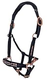 Lederhalfter ergonomisch Svarovski German Rose Roségold Schwarz Glitzer Nase u Seite Strass VB WB X Full KB Tysons Leder Halfter (X Full)