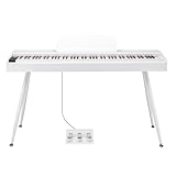 Bonnlo Digitalpiano mit 88 gewichteten Tasten, E-Piano mit 3-Pedal-Einheit für Anfänger, Klavier mit Ständer, 2 Bluetooth-Systeme, Weiss