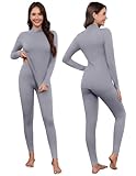 Ekouaer Thermounterwäsche für Damen Basisschichtunterhose für Kaltes Wetter Lange Unterhose, Grau M