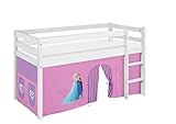 Lilokids Hochbett JELLE 90×200 cm | 90x190 cm – Kinderbett & Spielbett aus Massivholz (Kiefer) inkl. Lattenrost – Verschiedene Markenmotive (Disnes Frozen Eiskönigin lila, 90 x 200 cm)