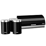 briebe Set aus Brotkasten +3 Küchenvorratsdosen Edelstahl, Brot- und Brötchenbehälter, Schiebedeckel, modernes Design, Bread Box, Schwarz/Edelstahl