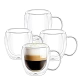 Wilmax | Doppelwandige Thermogläser mit Henkel | 4er-Set | 400 ml | Trinkgläser | Thermotassen | Teeglas | Latte Macchiato Gläser Set | Kaffeegläser | Cappuccino Gläser mit Henkel