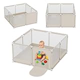 Tulano Cozy 20 Laufstall Baby 130x130 cm mit Boden Spielgitter für Babys 6 bis 36 Monate Tragbar Innen Außen Faltbar Netzwände Metallrahmen Kinderschutz Reisegitter Laufgitter Beige