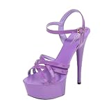 PehuqfY Schuhe Frauen Stiletto Sandalen Striptease Walking Show Sandalen Modell hochhackige Schuhe Sandalen Plattform Hochzeitsschuhe weiblich neu Absatzhöhe 15cm/5.9in,Lila,40